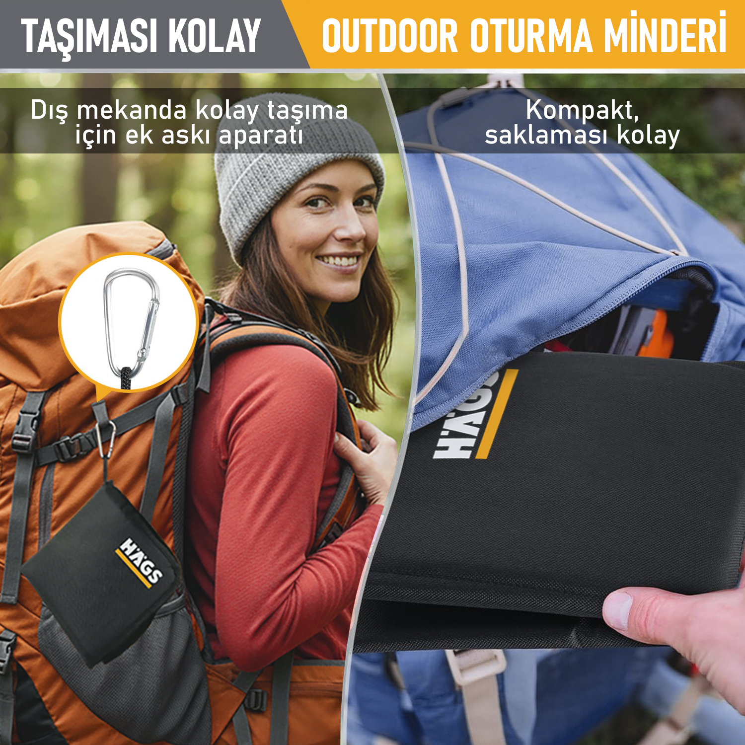 Haegs Outdoor Oturma Minderi Kamp Matı Yürüyüş Stadyum ve Seyahat İçin Katlanabilir Su Geçirmez Oxford Kumaş Termal Oturma Minderi - Mavi Çizgili 5