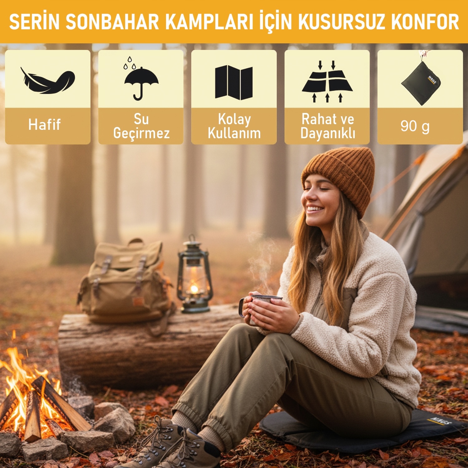 Haegs Outdoor Oturma Minderi Kamp Matı Yürüyüş Stadyum ve Seyahat İçin Katlanabilir Su Geçirmez Oxford Kumaş Termal Oturma Minderi - Mavi Çizgili 8