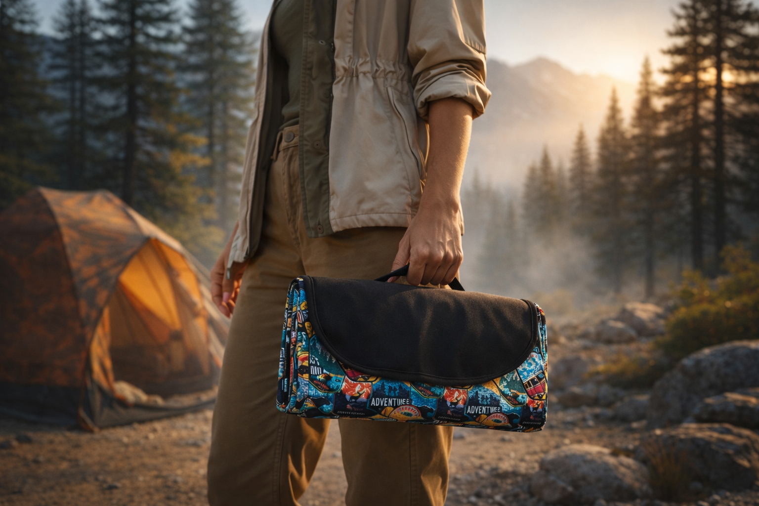 Haegs Piknik Örtüsü Çanta Kamp Matı Plaj Matı Piknik Yer Örtüsü Seyahat Kamp Outdoor Park Çim Kum Tutmaz Su Geçirmez Kullanışlı Çanta Model Katlanabilir 200x150cm - Adventure 2