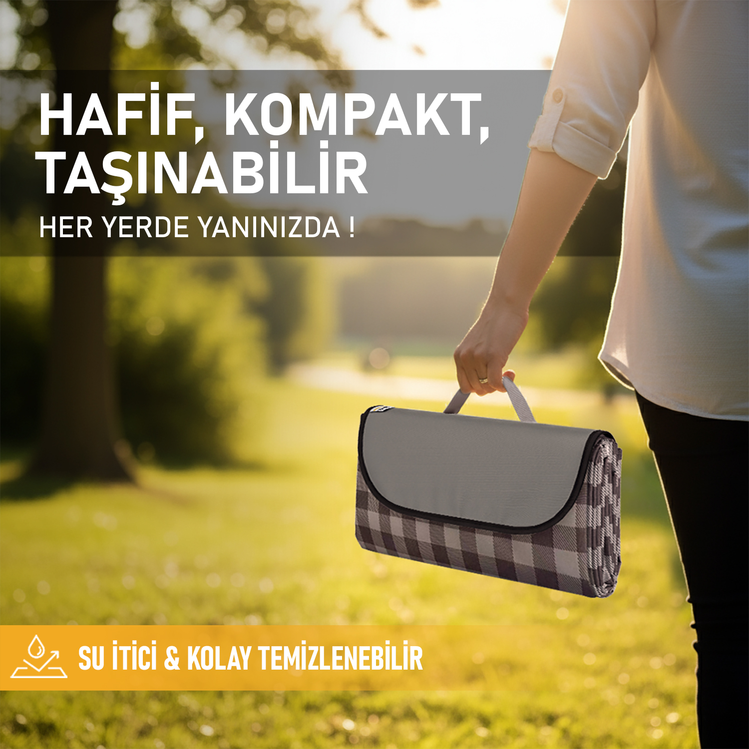 Haegs Piknik Örtüsü Çanta Kamp Matı Plaj Matı Piknik Yer Örtüsü Seyahat Kamp Outdoor Park Çim Kum Tutmaz Su Geçirmez Kullanışlı Çanta Model Katlanabilir 200x150cm - Kahve Ekose 3