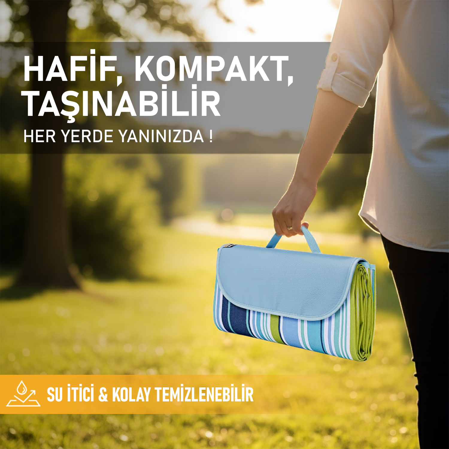 Haegs Piknik Örtüsü Çanta Kamp Matı Plaj Matı Piknik Yer Örtüsü Seyahat Kamp Outdoor Park Çim Kum Tutmaz Su Geçirmez Kullanışlı Çanta Model Katlanabilir 200x150cm - Mavi Desenli 3