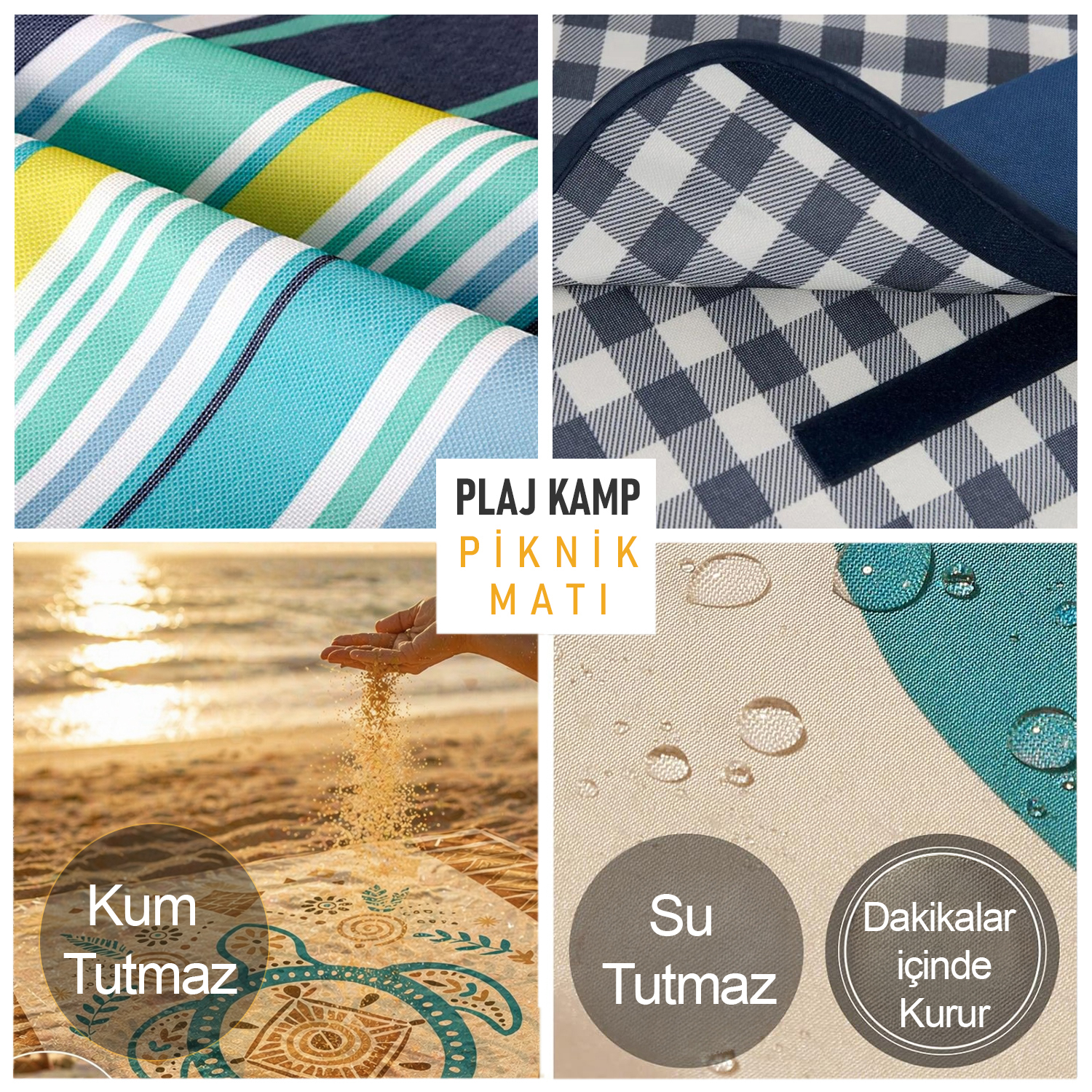 Haegs Piknik Örtüsü Çanta Kamp Matı Plaj Matı Piknik Yer Örtüsü Seyahat Kamp Outdoor Park Çim Kum Tutmaz Su Geçirmez Kullanışlı Çanta Model Katlanabilir 200x150cm - Deniz Anası 7