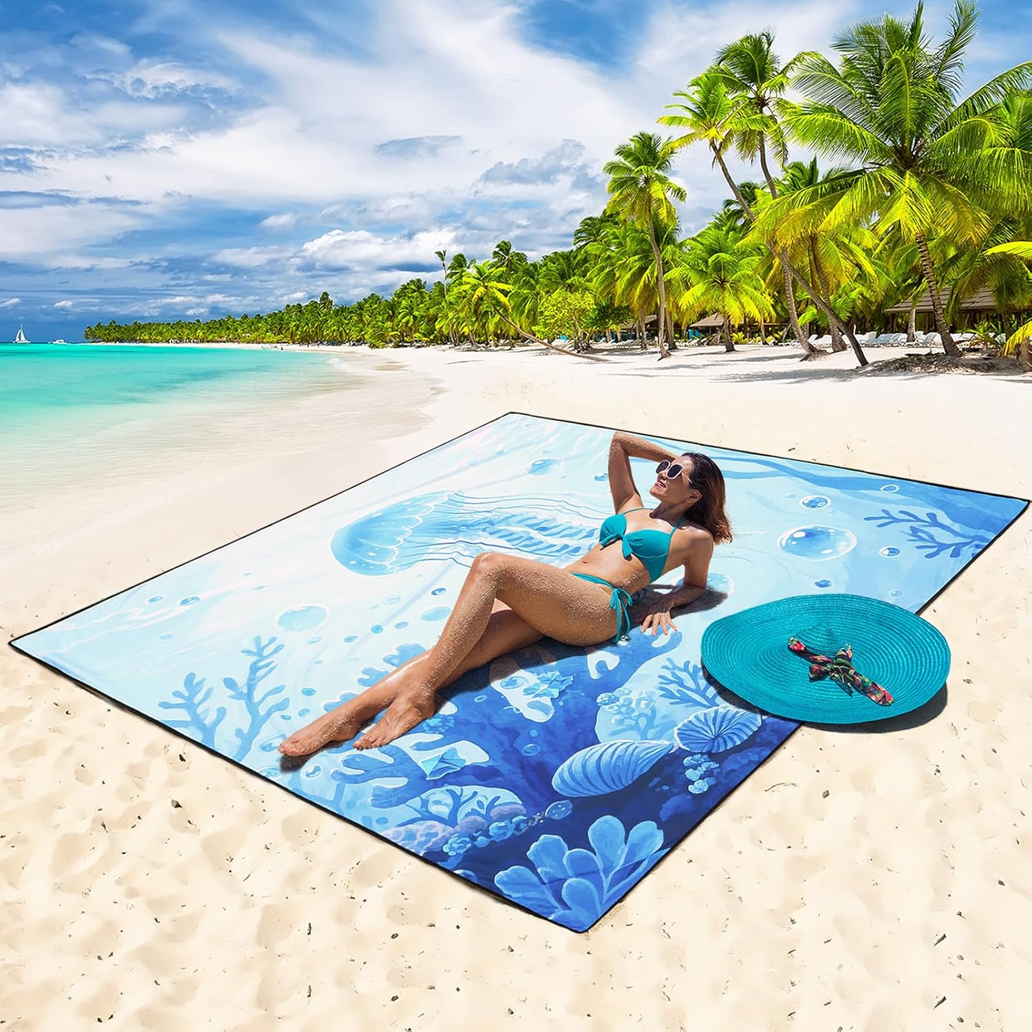 Haegs Piknik Örtüsü Çanta Kamp Matı Plaj Matı Piknik Yer Örtüsü Seyahat Kamp Outdoor Park Çim Kum Tutmaz Su Geçirmez Kullanışlı Çanta Model Katlanabilir 200x150cm - Deniz Anası 2