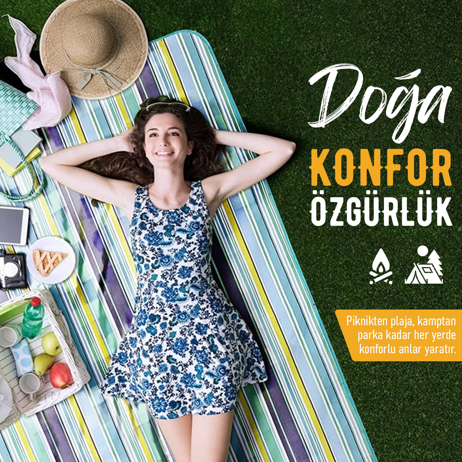 Haegs Piknik Örtüsü Çanta Kamp Matı Plaj Matı Piknik Yer Örtüsü Seyahat Kamp Outdoor Park Çim Kum Tutmaz Su Geçirmez Kullanışlı Çanta Model Katlanabilir 200x150cm - Kahve Ekose 5