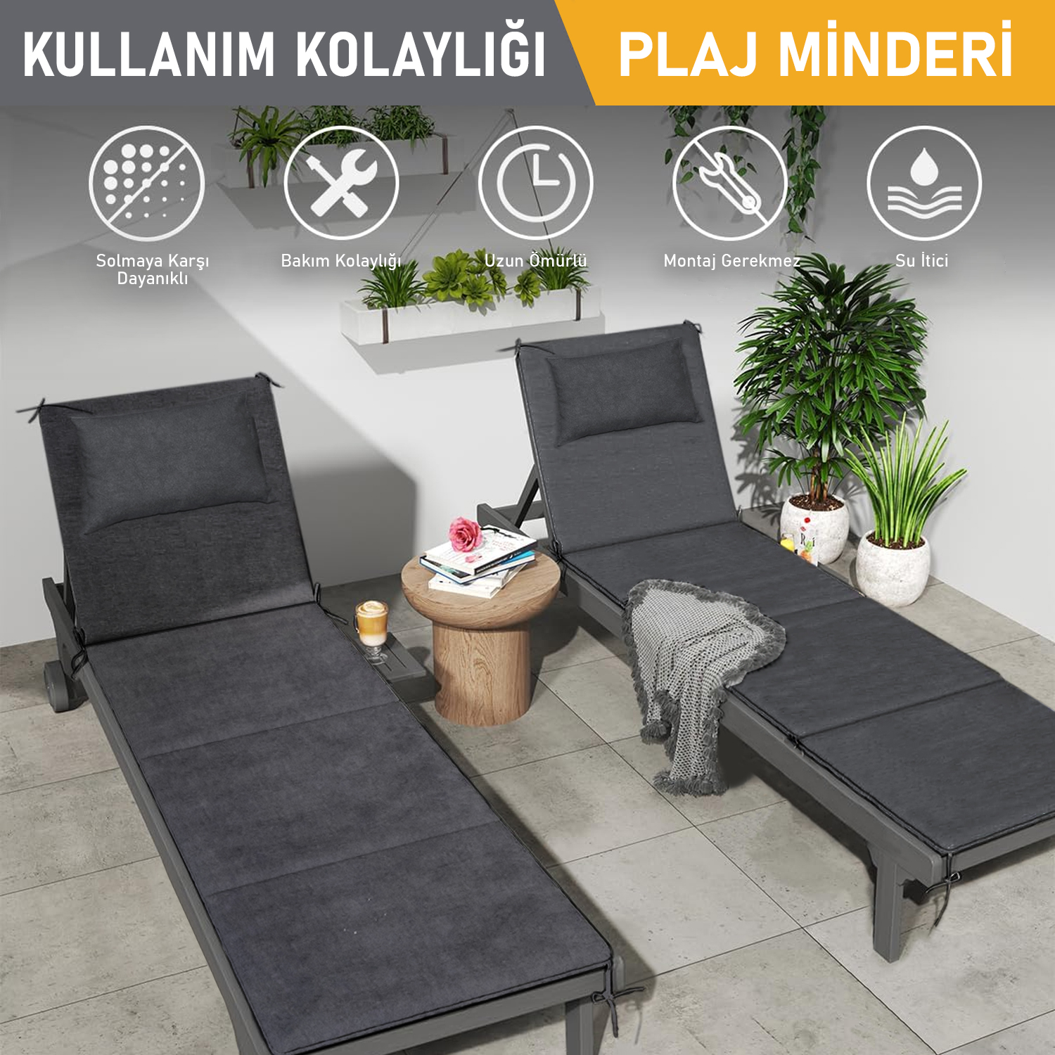 Haegs Plaj Minderi Plaj Çantası Tasarımlı Katlanır Plaj Matı Yastıklı Su Geçirmez Plaj Şezlong Minderleri 22 Dens 180x53x2cm - Bej 6