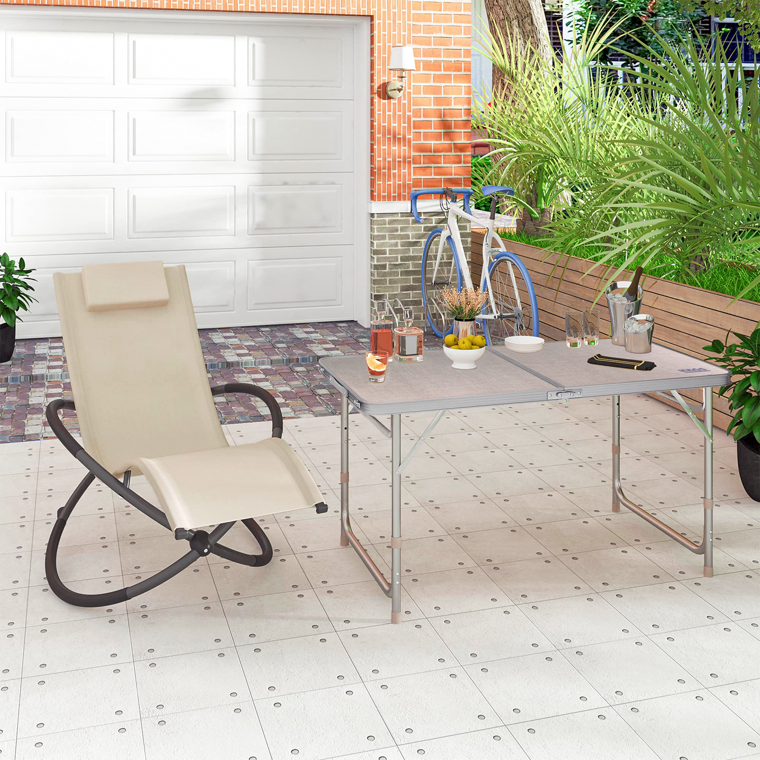 Haegs Portatif Kamp Masası 3 Yükseklik Ayarlı Katlanır Piknik Masası Kolay Taşınabilir Alüminyum Masa - 120x60 - Kumaş Desenli 3