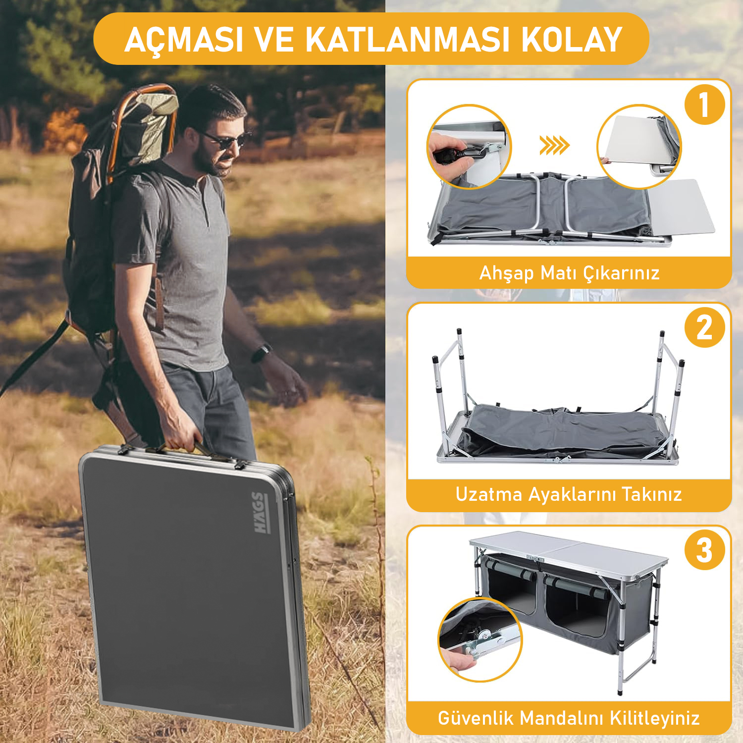 Haegs Saklama Dolaplı Kamp Masası Outdoor Kamp Mutfağı Kamp Dolabı Katlanabilir Kamp Piknik Masası Seyahat Mutfağı Mutfak Dolabı Depolama bölmeli Dış Mekan Mutfağı 120-60cm- Mermer Desenli 7