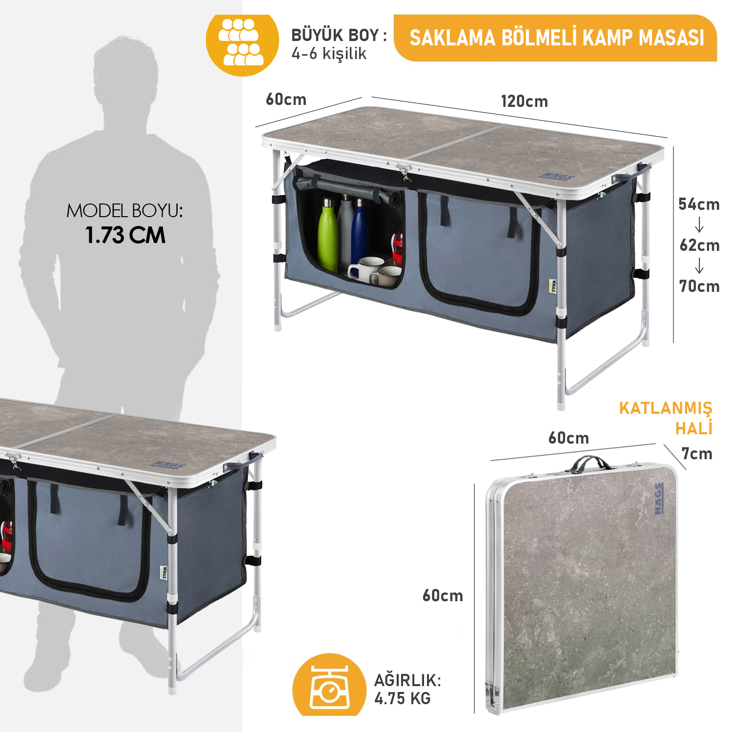 Haegs Saklama Dolaplı Kamp Masası Outdoor Kamp Mutfağı Kamp Dolabı Katlanabilir Kamp Piknik Masası Seyahat Mutfağı Mutfak Dolabı Depolama bölmeli Dış Mekan Mutfağı 120-60cm- Mermer Desenli 2