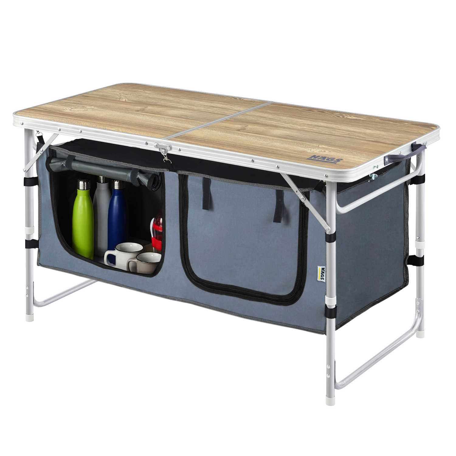 Haegs Saklama Dolaplı Kamp Masası Outdoor Kamp Mutfağı Kamp Dolabı Katlanabilir Kamp Piknik Masası Seyahat Mutfağı Mutfak Dolabı Depolama bölmeli Dış Mekan Mutfağı 120x60cm- Naturel Meşe