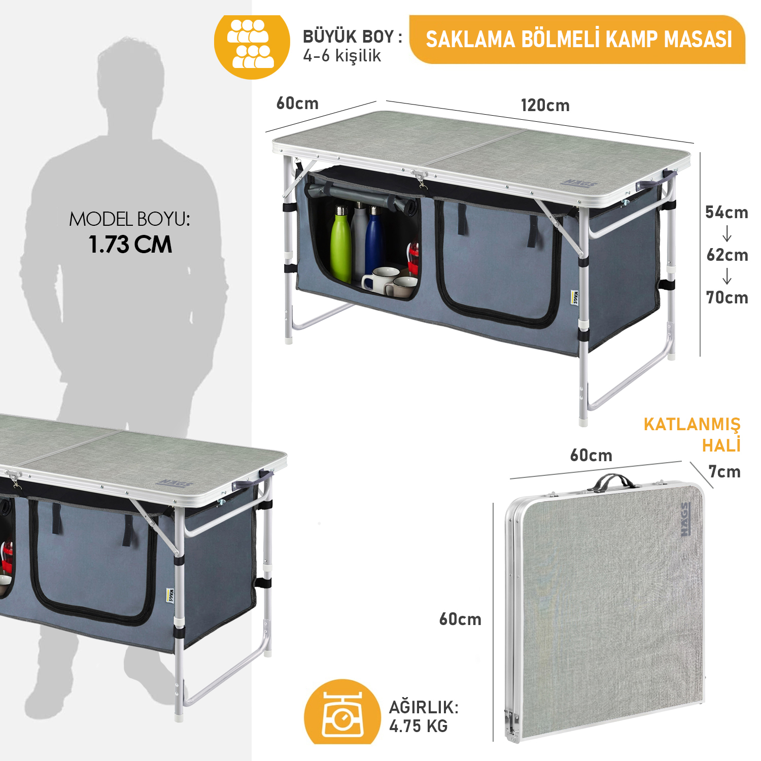 Haegs Saklama Dolaplı Kamp Masası Outdoor Kamp Mutfağı Kamp Dolabı Katlanabilir Kamp Piknik Masası Seyahat Mutfağı Mutfak Dolabı Depolama bölmeli Dış Mekan Mutfağı 120-60cm- Kumaş Desenli 2