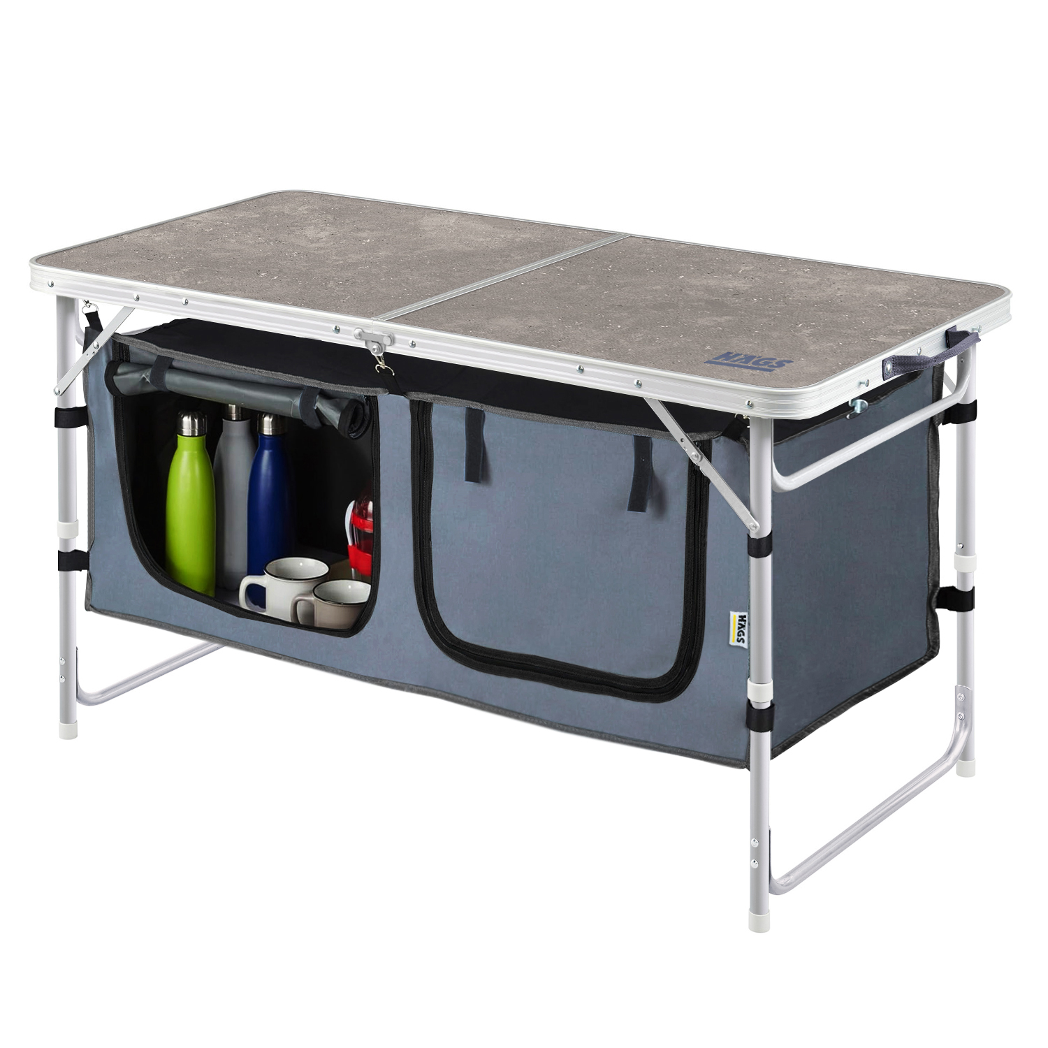 Haegs Saklama Dolaplı Kamp Masası Outdoor Kamp Mutfağı Kamp Dolabı Katlanabilir Kamp Piknik Masası Seyahat Mutfağı Mutfak Dolabı Depolama bölmeli Dış Mekan Mutfağı 120-60cm- Mermer Desenli