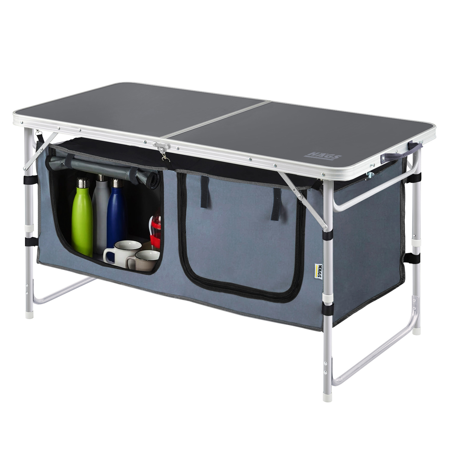 Haegs Saklama Dolaplı Kamp Masası Outdoor Kamp Mutfağı Kamp Dolabı Katlanabilir Kamp Piknik Masası Seyahat Mutfağı Mutfak Dolabı Depolama bölmeli Dış Mekan Mutfağı 120-60cm- Antrasit