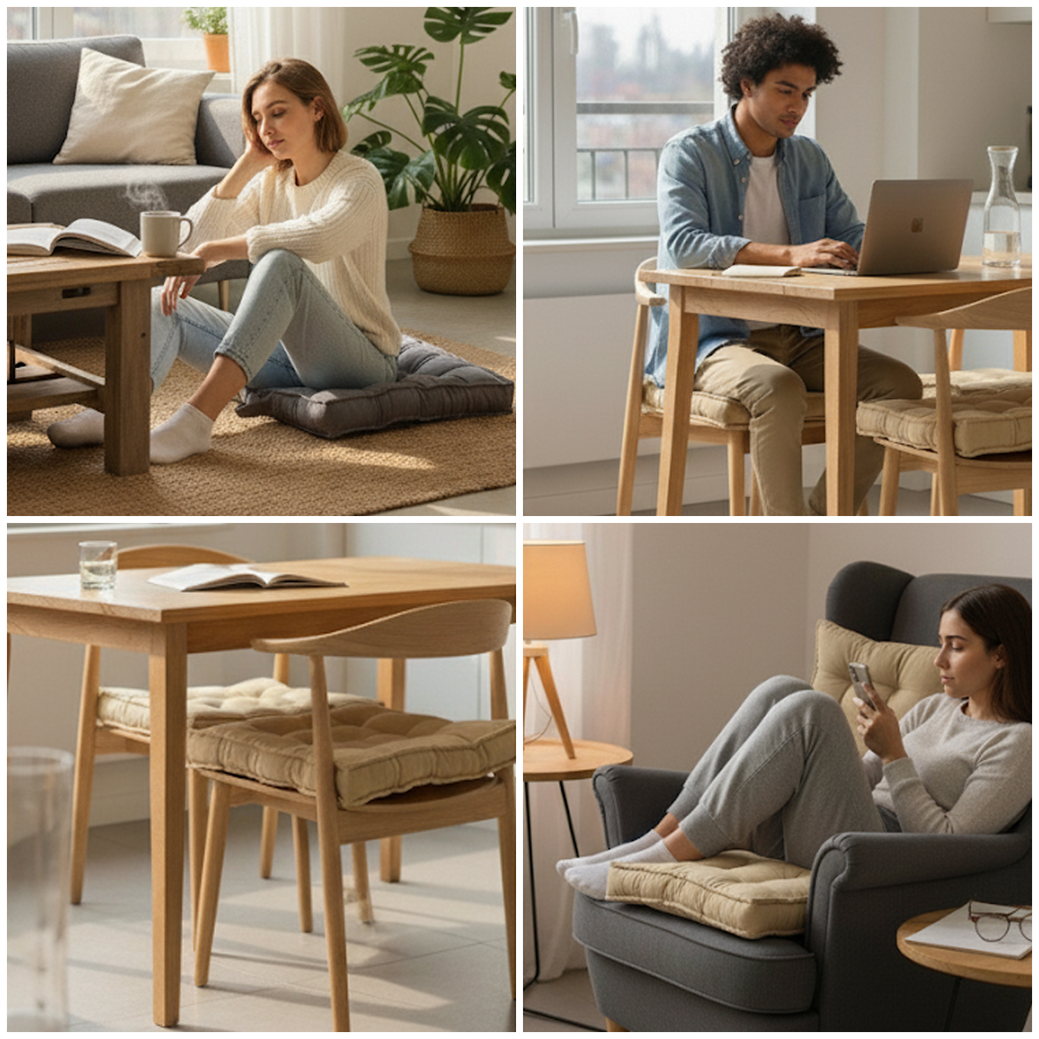Haegs Sandalye Minderi Çift Kenarlı Taşıma Kulplu Punterez Puntolu Elyaf Dolgulu Mutfak Yemek Sandalyeleri için Kare Oturma Minderi Ofis Masası için Yumuşak Konforlu Minder 42x42x6 cm - Bej 8