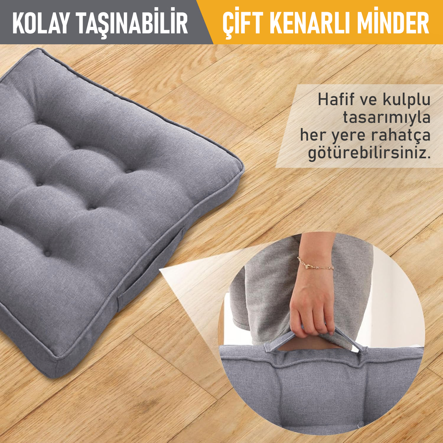 Haegs Sandalye Minderi Çift Kenarlı Taşıma Kulplu Punterez Puntolu Elyaf Dolgulu Mutfak Yemek Sandalyeleri için Kare Oturma Minderi Ofis Masası için Yumuşak Konforlu Minder 42x42x6 cm - Bej 5