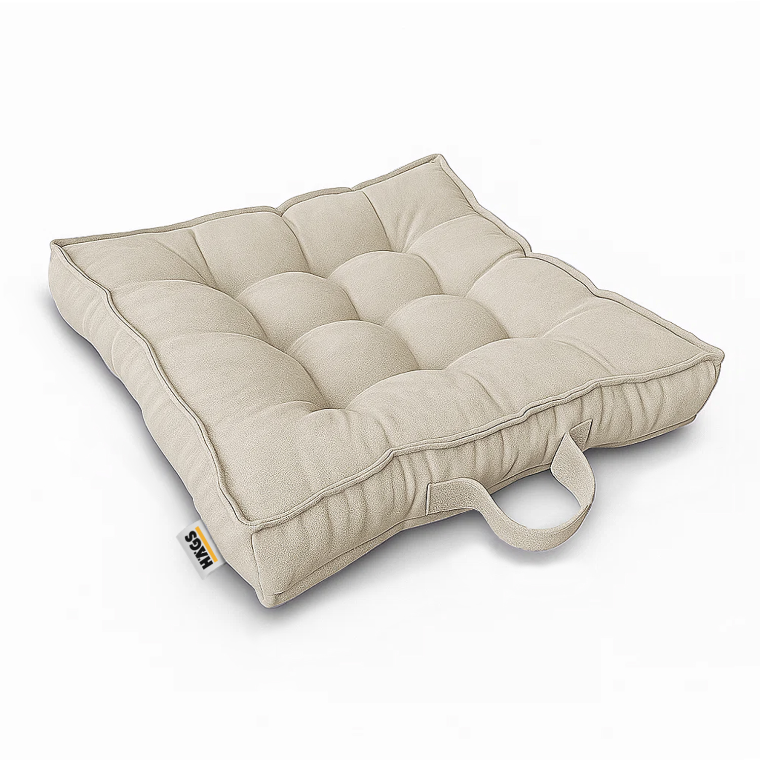 Haegs Sandalye Minderi Çift Kenarlı Taşıma Kulplu Punterez Puntolu Elyaf Dolgulu Mutfak Yemek Sandalyeleri için Kare Oturma Minderi Ofis Masası için Yumuşak Konforlu Minder 42x42x6 cm - Bej