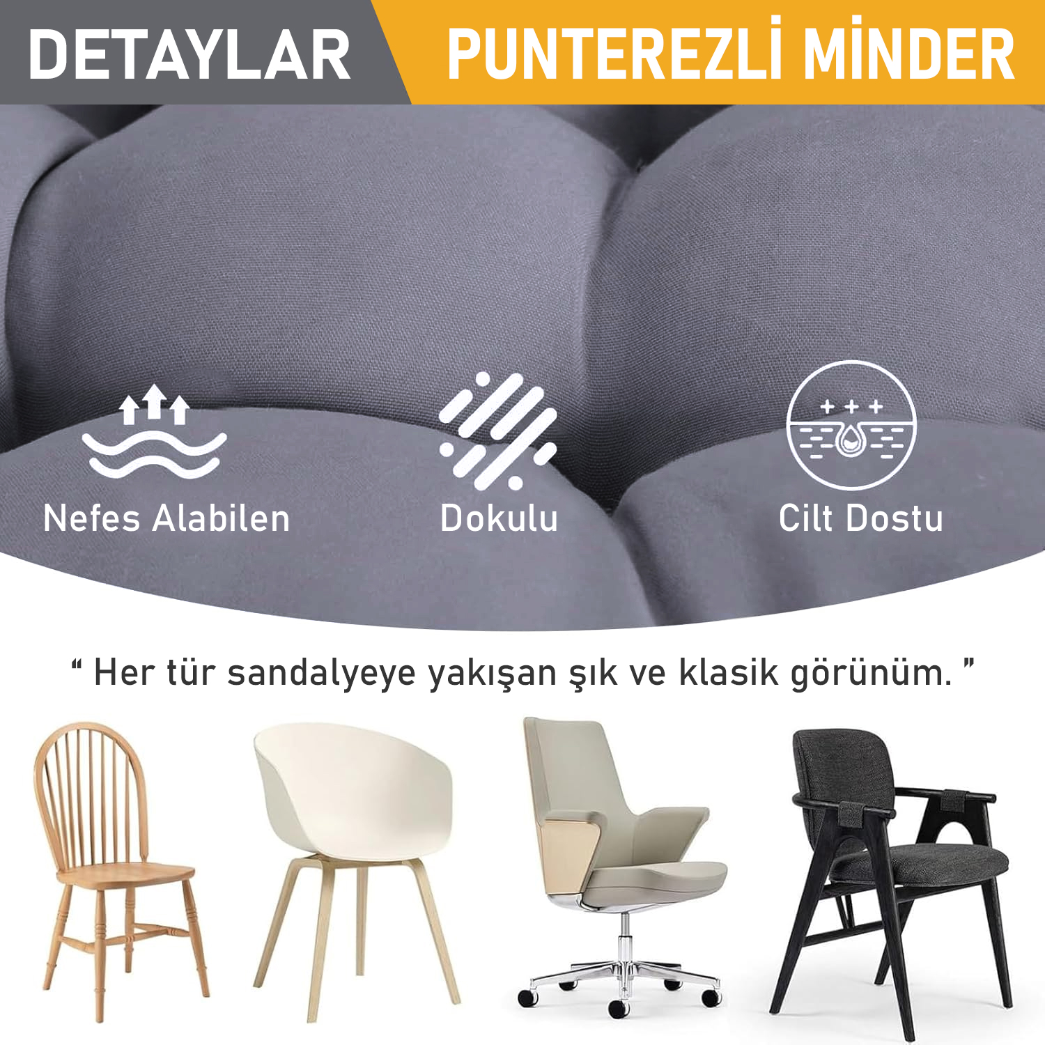 Haegs Sandalye Minderi Punterez Puntolu Silikon Elyaf Dolgulu Bağcıklı Mutfak Yemek Sandalyeleri için Oturma Minderi Ofis Sandalyesi Minderi Yumuşak Konforlu Puf Minder 42x42x6 cm - Bej 8
