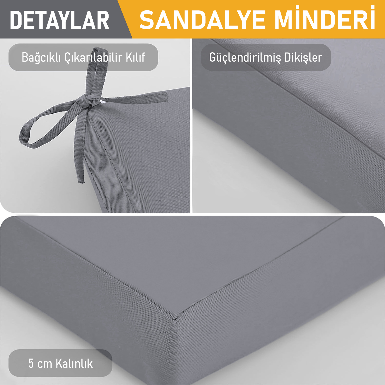 Haegs Sandalye Minderi Süngerli Yemek Sandalyeleri için Sünger Kare Minder Mutfak Sandalye Minderleri Yemek Sandalyeleri için Bağcıklı Kaymaz Sandalye Minderleri 22 Dens 42x42x5cm Bej 3