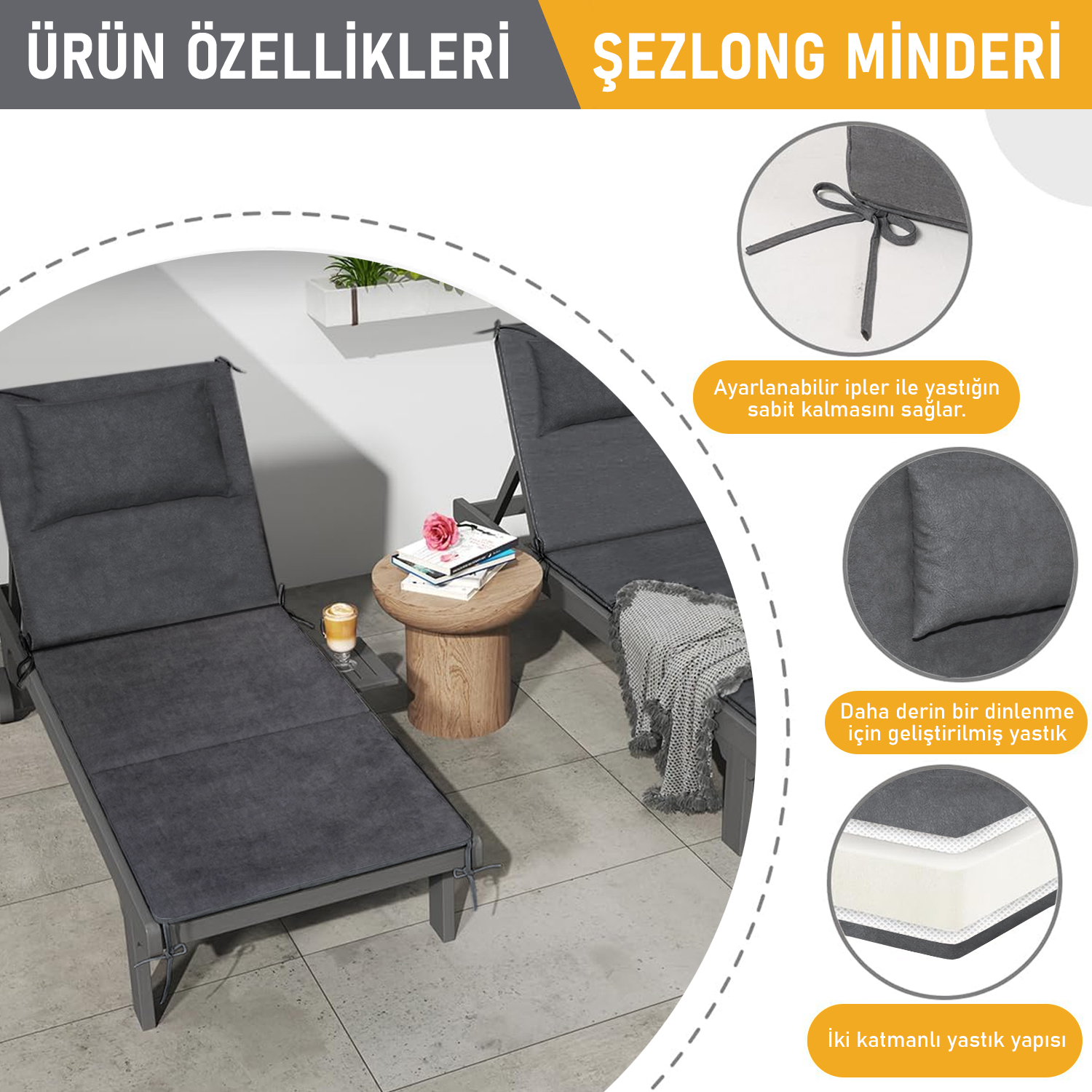 Haegs Şezlong Minderi Havuz Plaj Outdoor Kamp için Katlanır Sünger Minder Su Geçirmez Dış Mekan Süet Kumaş Kılıf Dış Mekan Mobilyaları İçin Veranda Yedek Minderi - 22 Dens - 180x55x3 cm - Bej 7