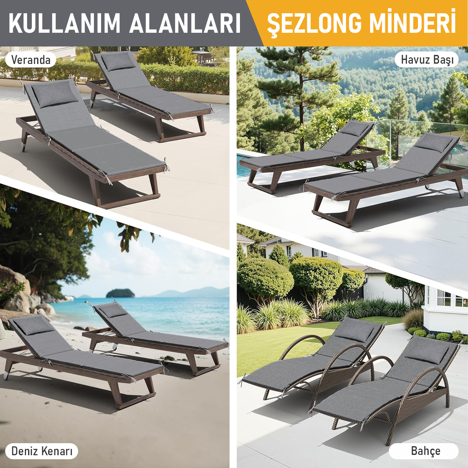 Haegs Şezlong Minderi Havuz Plaj Outdoor Kamp için Katlanır Sünger Minder Su Geçirmez Dış Mekan Süet Kumaş Kılıf Dış Mekan Mobilyaları İçin Veranda Yedek Minderi - 22 Dens - 180x55x3 cm - Bej 8