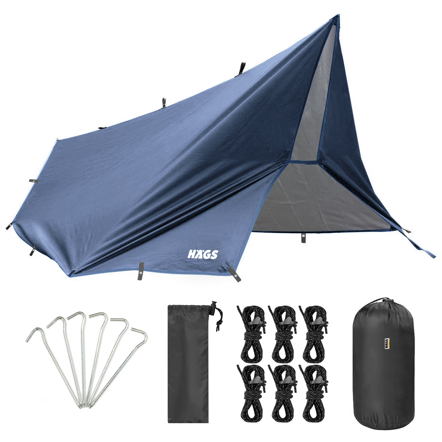 Haegs Su Geçirmez Tarp Tente Gölgelik Örtü 4 Mevsim Taşınabilir Örtü Branda Çok İşlevli Outdoor Açık Hava Kamp Seyahat Tente Branda Barınak Yağmurluk Güneşlik Karavan Yan Gölgelik Çadır 300x300 cm Koyu Mavi