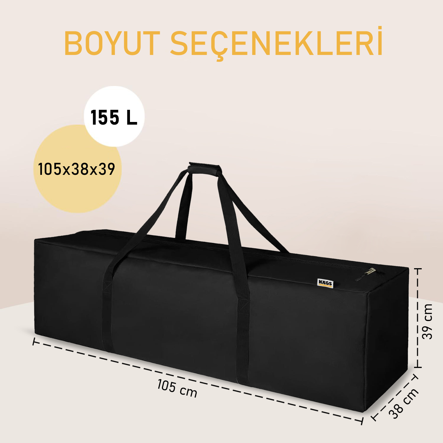 Haegs Taşıma Çantası Çok Amaçlı Fermuarlı Dayanıklı Seyahat Kamp Malzemeleri Saklama Çantası Hurç Valiz 155L 105 x 38 x 39 cm - Siyah 2