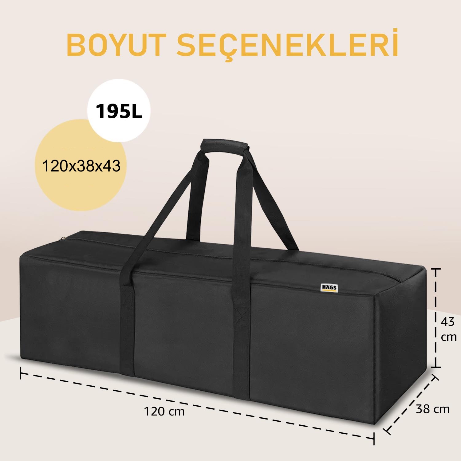 Haegs Taşıma Çantası Fermuarlı Dayanıklı Seyahat Spor Kamp Malzemeleri Saklama Çantası Hurç Valiz 195L 120 x 38 x 43 cm Siyah 3