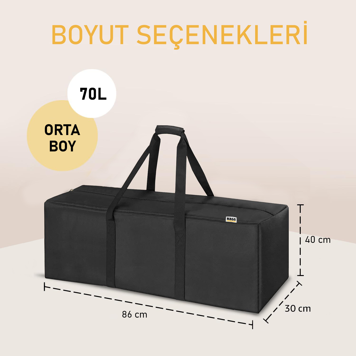 Haegs Taşıma Çantası Fermuarlı Dayanıklı Seyahat Spor Kamp Malzemeleri Saklama Çantası Hurç Valiz 70L Orta Boy - Siyah 2