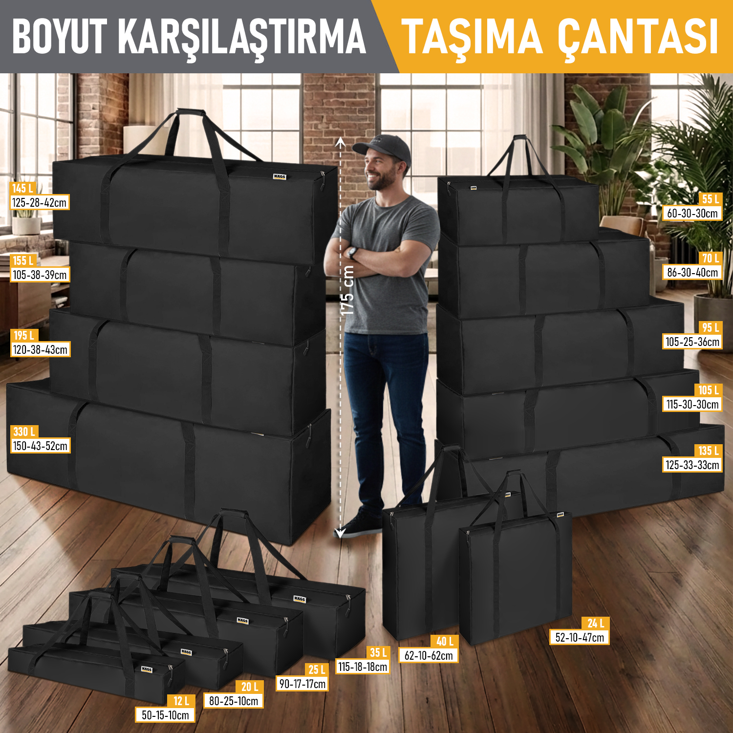 Haegs Taşıma Çantası İnce Uzun Çok Amaçlı Alet Tripod Olta Çantası Fermuarlı Dayanıklı Kamp Malzemeleri Saklama Çantası 35L 115 x 18 x 18 cm Siyah 4