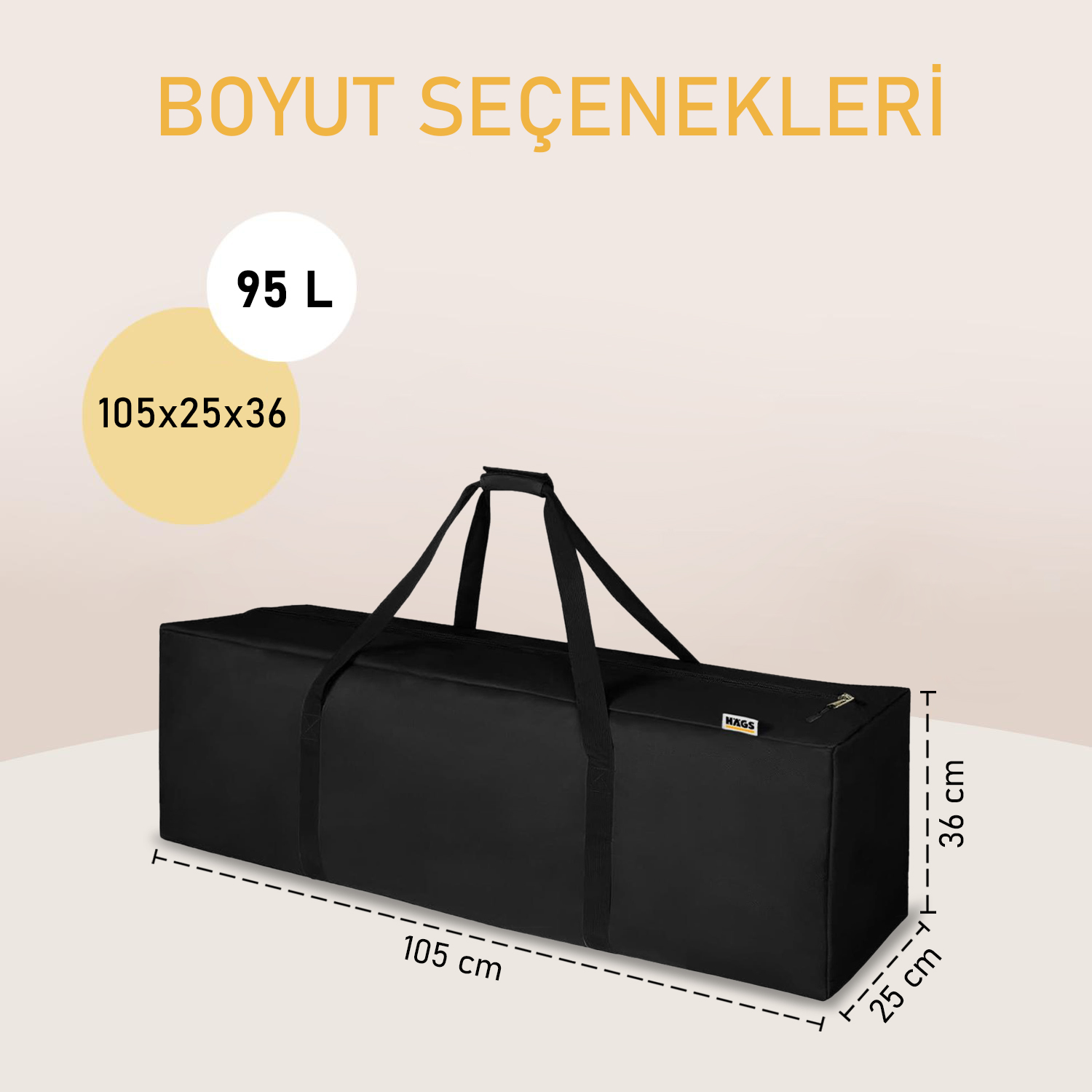 Haegs Taşıma Çantası Fermuarlı Dayanıklı Seyahat Spor Kamp Malzemeleri Saklama Çantası Hurç Valiz 95L 105 x 25 x 36 cm - Siyah 2