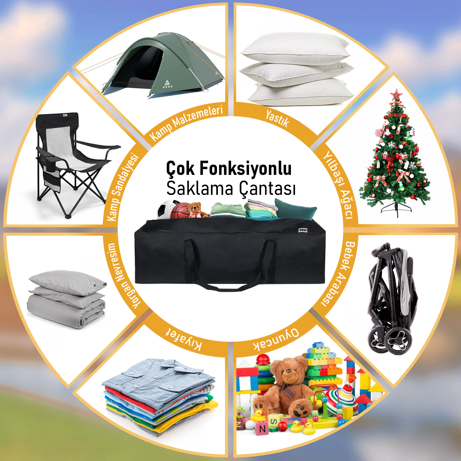 Haegs Taşıma Çantası Fermuarlı Dayanıklı Seyahat Spor Kamp Malzemeleri Saklama Çantası Hurç Valiz 95L 105 x 25 x 36 cm - Siyah 3