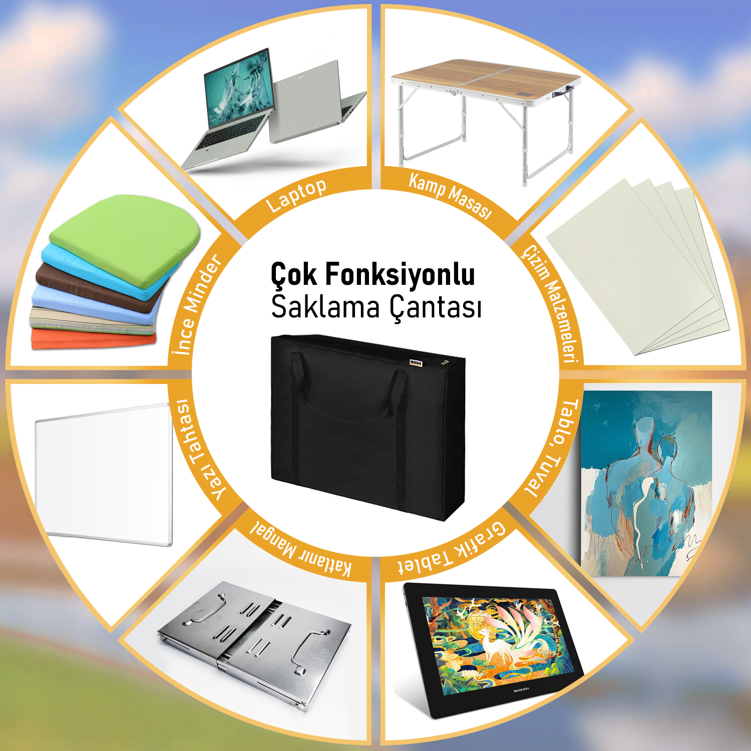 Haegs Taşıma Çantası İnce Yassı Çok Amaçlı Kamp Masası Çantası Fermuarlı Dayanıklı Saklama Çantası 24L 52 x 10 x 47 cm Siyah 3