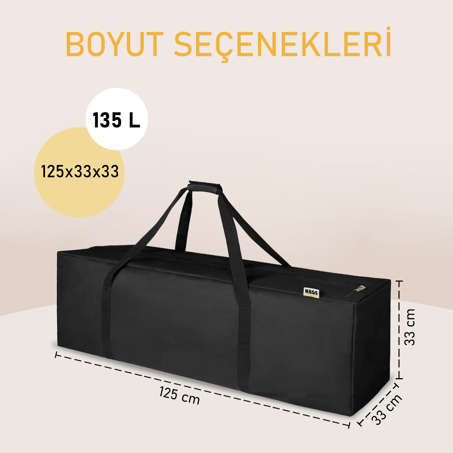 Haegs Taşıma Çantası Uzun Kare Çok Amaçlı Fermuarlı Dayanıklı Seyahat Spor Kamp Malzemeleri Saklama Çantası Hurç Valiz 135L 125 x 33 x 33 cm - Siyah 2