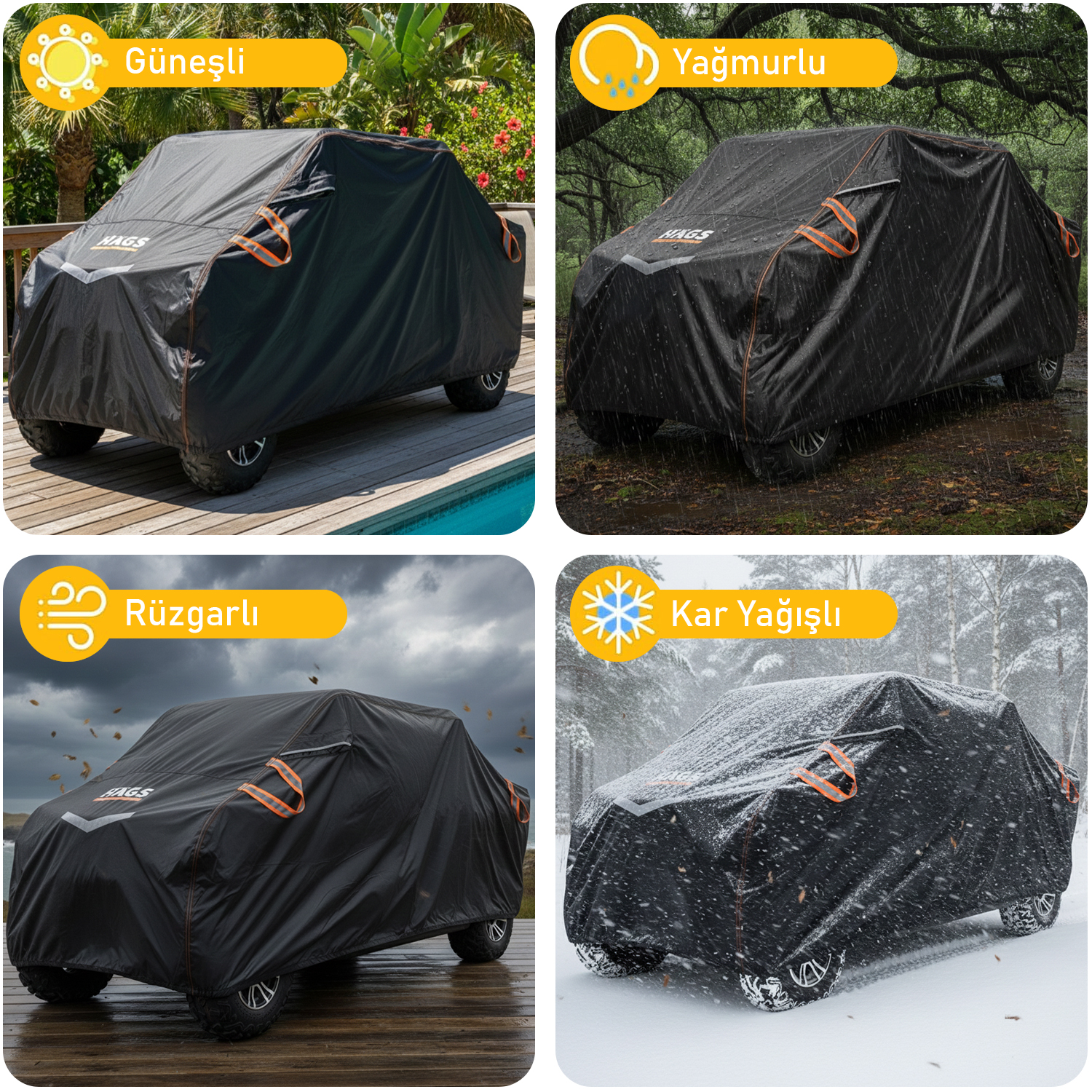 Haegs UTV Brandası UTV Koruma Kılıfı Örtüsü Ağır Hizmet Tipi Su Geçirmez 4 Mevsim Koruma Çift Sıra Koltuklu 4-6 Kişilik Plus UTV için XL-420-175-190cm Siyah - Gri 7