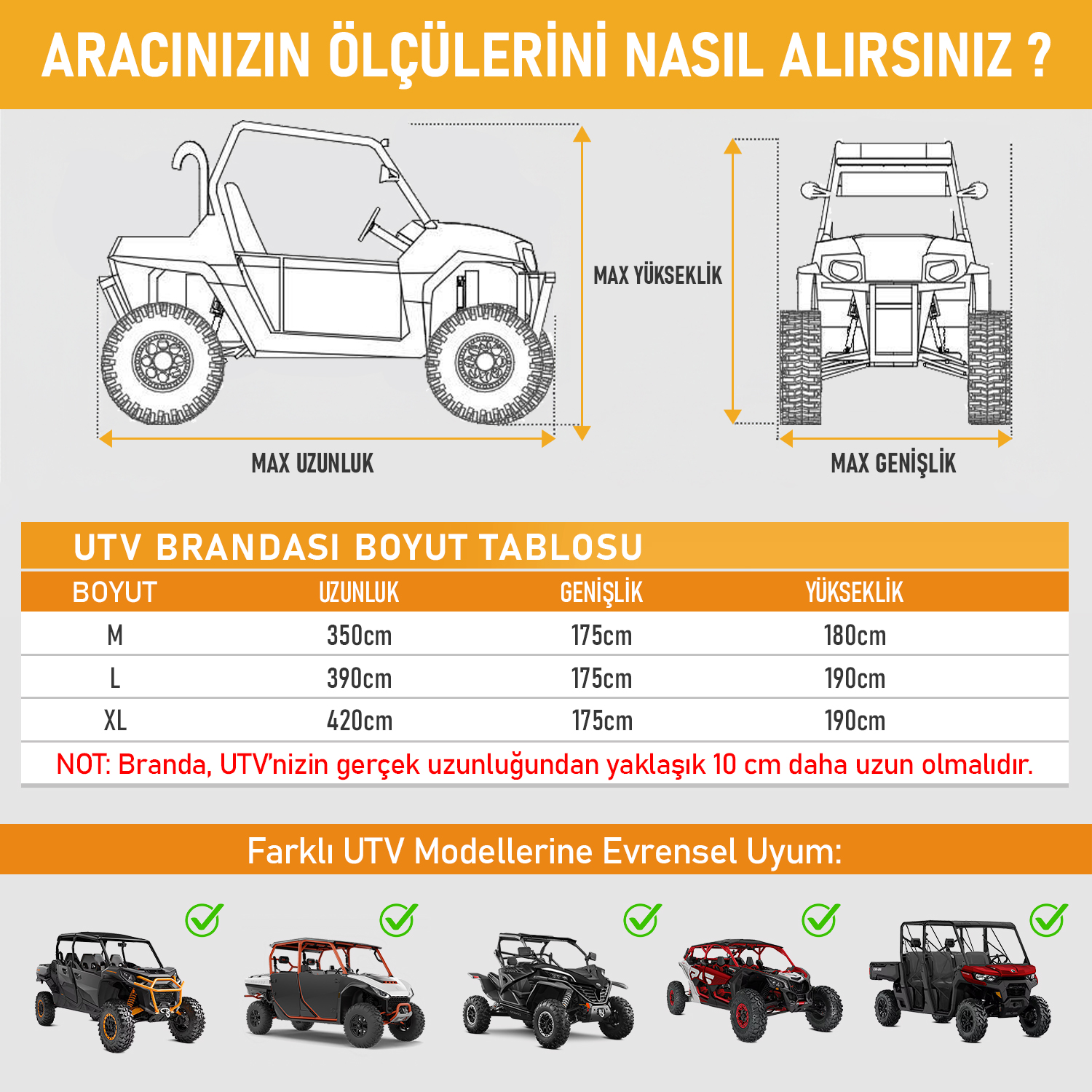 Haegs UTV Brandası UTV Koruma Kılıfı Örtüsü Ağır Hizmet Tipi Su Geçirmez 4 Mevsim Koruma Çift Sıra Koltuklu 4-6 Kişilik Plus UTV için XL-420-175-190cm Siyah - Gri 4