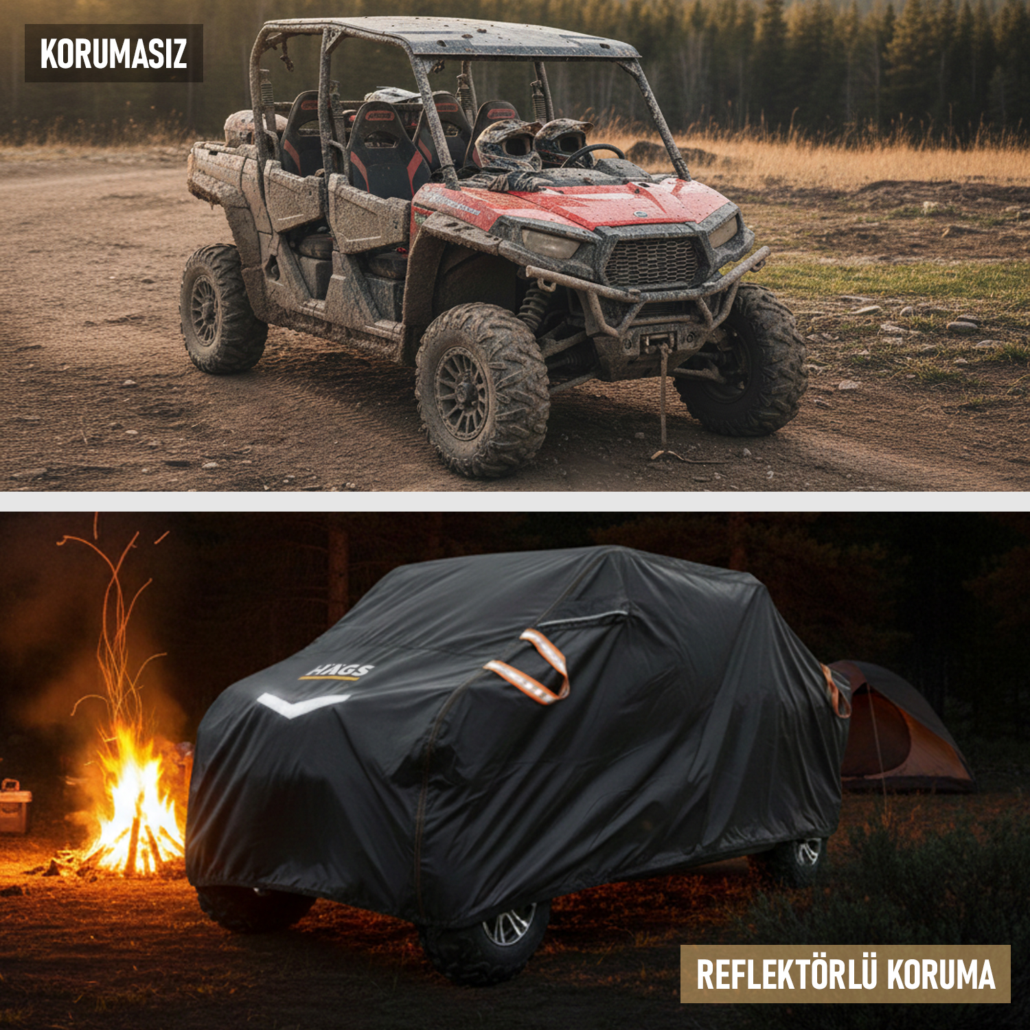 Haegs UTV Brandası UTV Koruma Kılıfı Örtüsü Ağır Hizmet Tipi Su Geçirmez 4 Mevsim Koruma Çift Sıra Koltuklu 4-6 Kişilik Plus UTV için XL-420-175-190cm Siyah - Gri 8