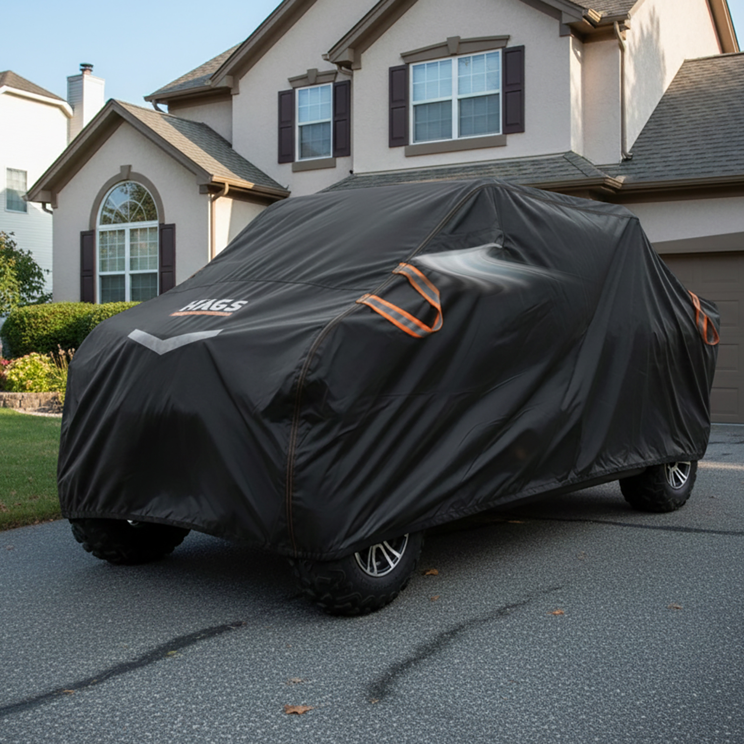 Haegs UTV Brandası UTV Koruma Kılıfı Örtüsü Ağır Hizmet Tipi Su Geçirmez 4 Mevsim Koruma Çift Sıra Koltuklu 4-6 Kişilik Plus UTV için XL-420-175-190cm Siyah 2