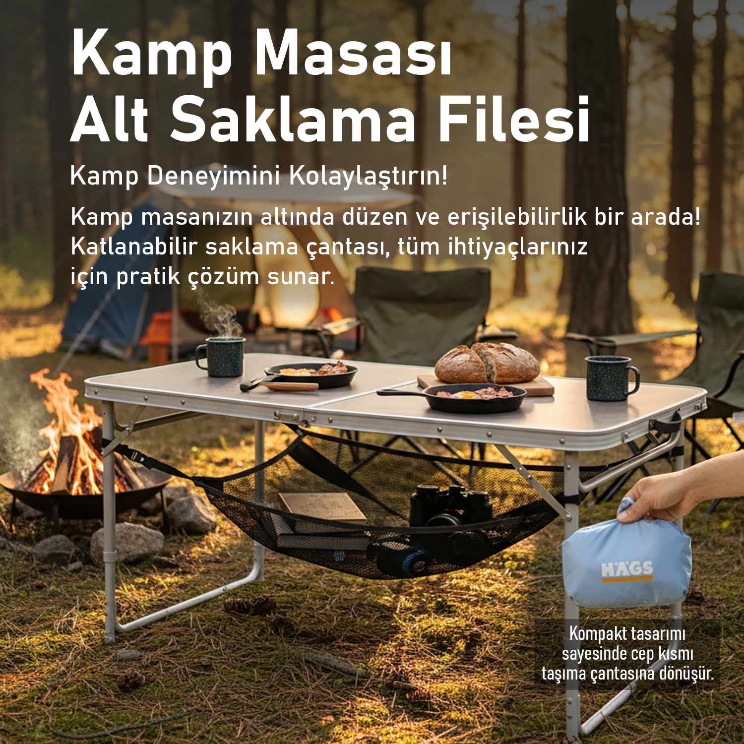 Masa Altı Saklama Filesi Kamp Piknik Outdoor için Masa Altı Kamp Malzemeleri Eşya Depolama Düzenleyici Organizer Kese Hurç File - XL - 80x40 cm - Mavi 8
