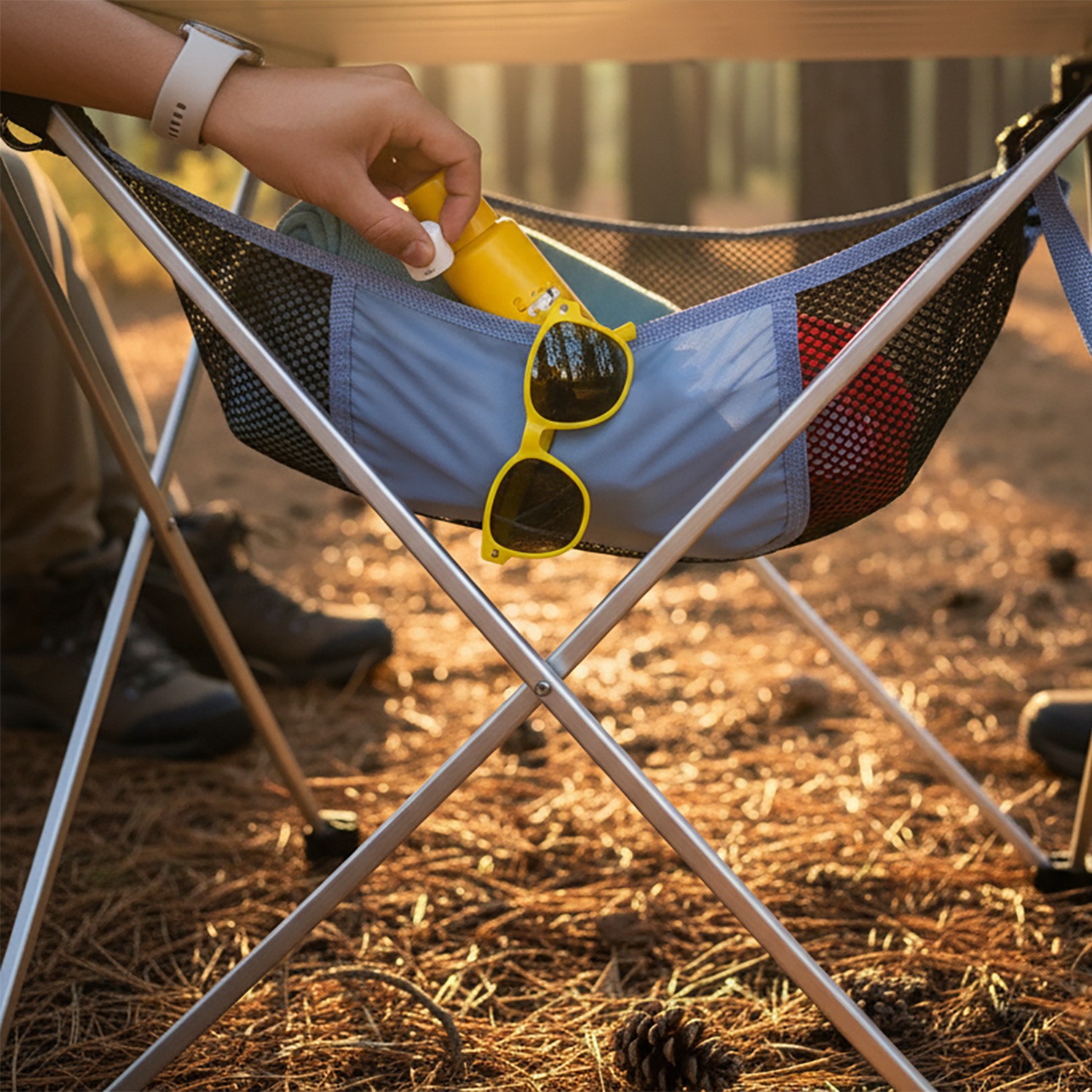 Masa Altı Saklama Filesi Kamp Piknik Outdoor için Masa Altı Kamp Malzemeleri Eşya Depolama Düzenleyici Organizer Kese Hurç File - XL - 80x40 cm - Mavi 7