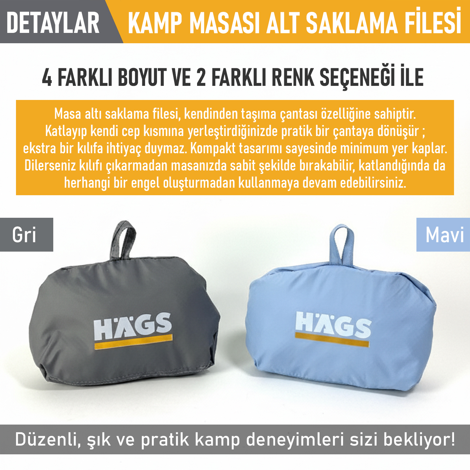 Masa Altı Saklama Filesi Kamp Piknik Outdoor için Masa Altı Kamp Malzemeleri Eşya Depolama Düzenleyici Organizer Kese Hurç File - XL - 80x40 cm - Mavi 3